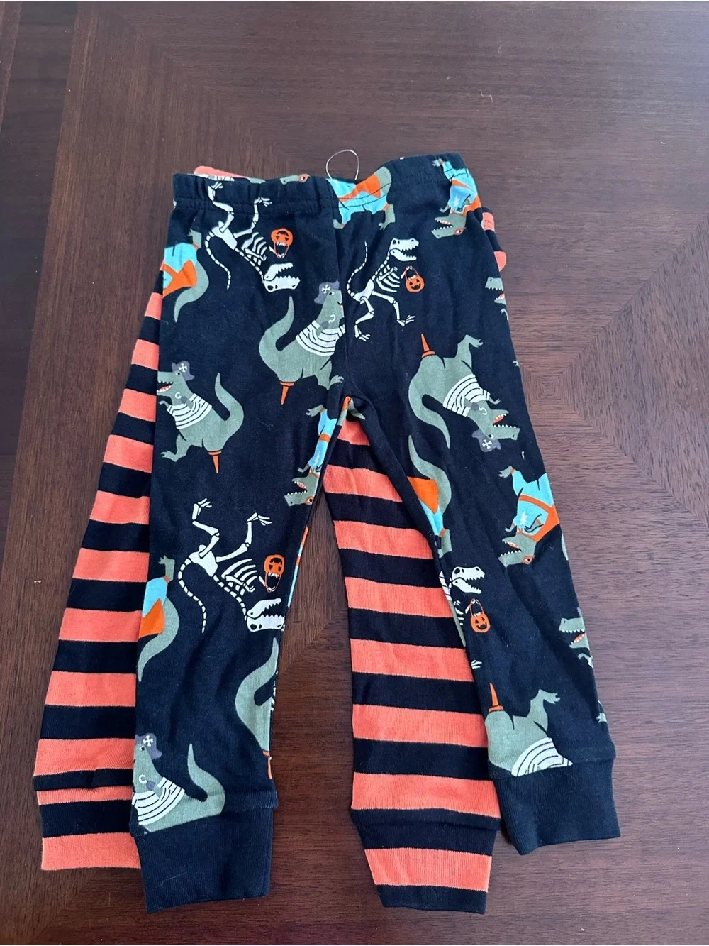 Halloween Carter's Orange and Black Striped Pajama Bottoms Dinos